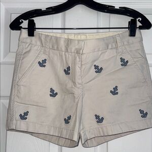 J. Crew Anchor Embroidered Cream Shorts